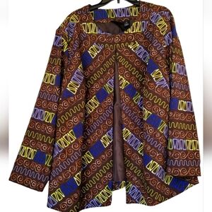 Maggie Barnes Open Blouse Jacket Blazer Womens 2X Art To Wear Retro Brown Blue